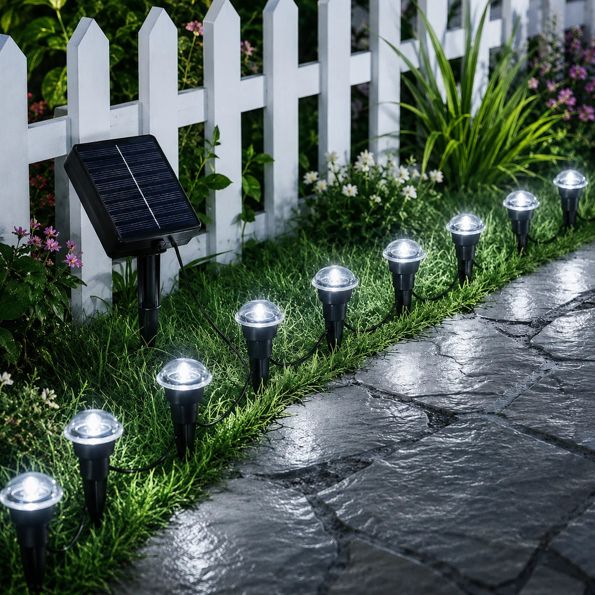 Solar Powered Ground Stake Pathway Lights Warm Glow Garden
