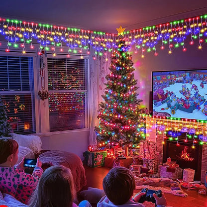 Christmas Lights Outdoor Waterproof Solar Curtain Icicle Lights
