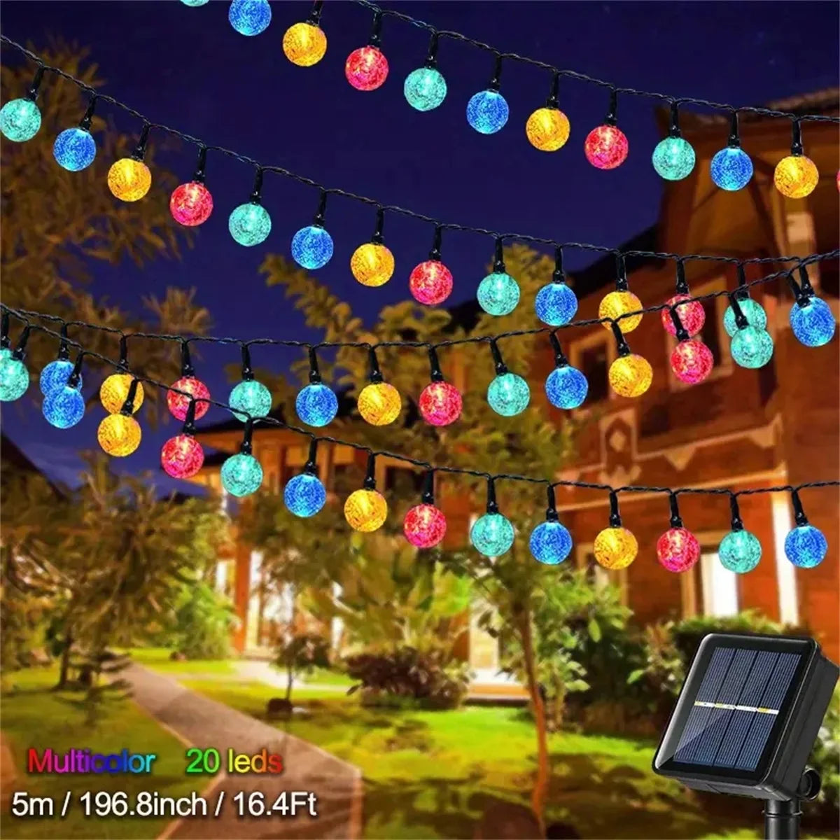 Solar Bubble Ball String Light Outdoor Lighting Waterproof 8 Functions