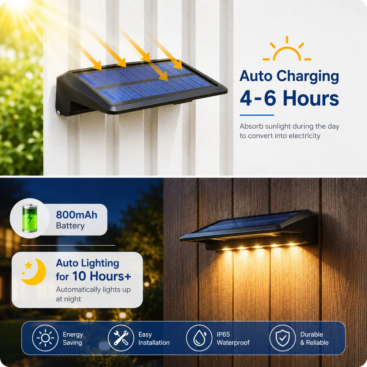 2 Pack Solar Wall Lights 4 LED Solar Fence Lights Outdoor