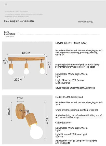Wooden Spotlights Surface Mounted Household LED Rotating