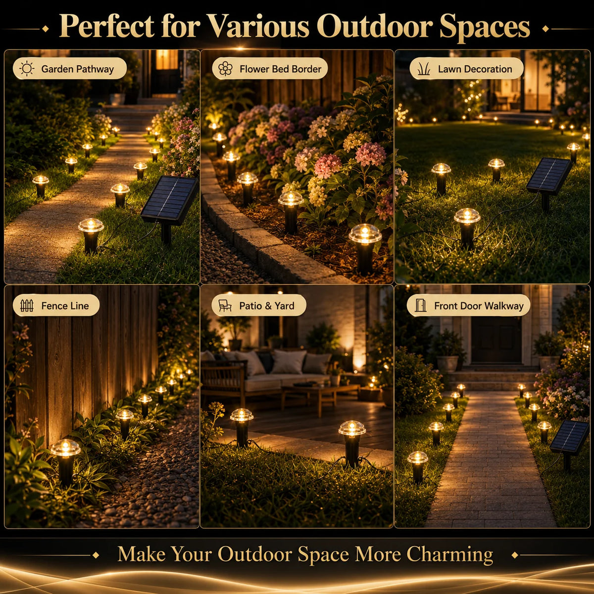 Solar Powered Ground Stake Pathway Lights Warm Glow Garden