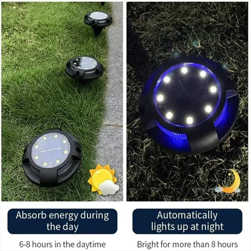 Solar Lights Outdoor 12LEDs Disk Underground Lamp Yard Decoration