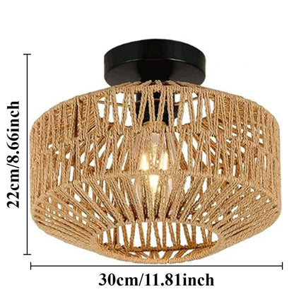 1pc Handwoven Rattan Lamp Chandeliers - Semi-Flush Mount