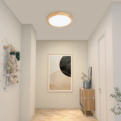 Modern LED Ceiling Light Wood Grain Golden One Light