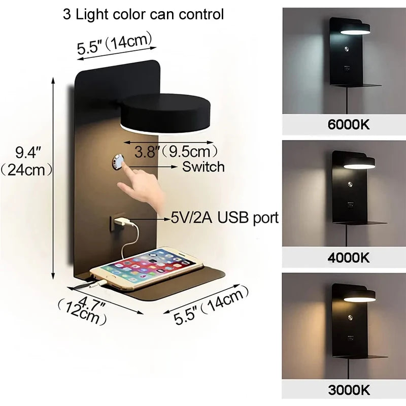 LED Wall Light Interior  Mobile Phone Charging USB Wall Lamps