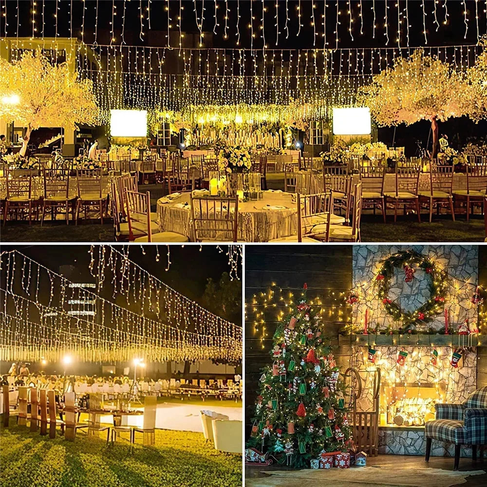 Solar Curtain Icicle Light 3.5M Eaves Outdoor Fairy String Lights