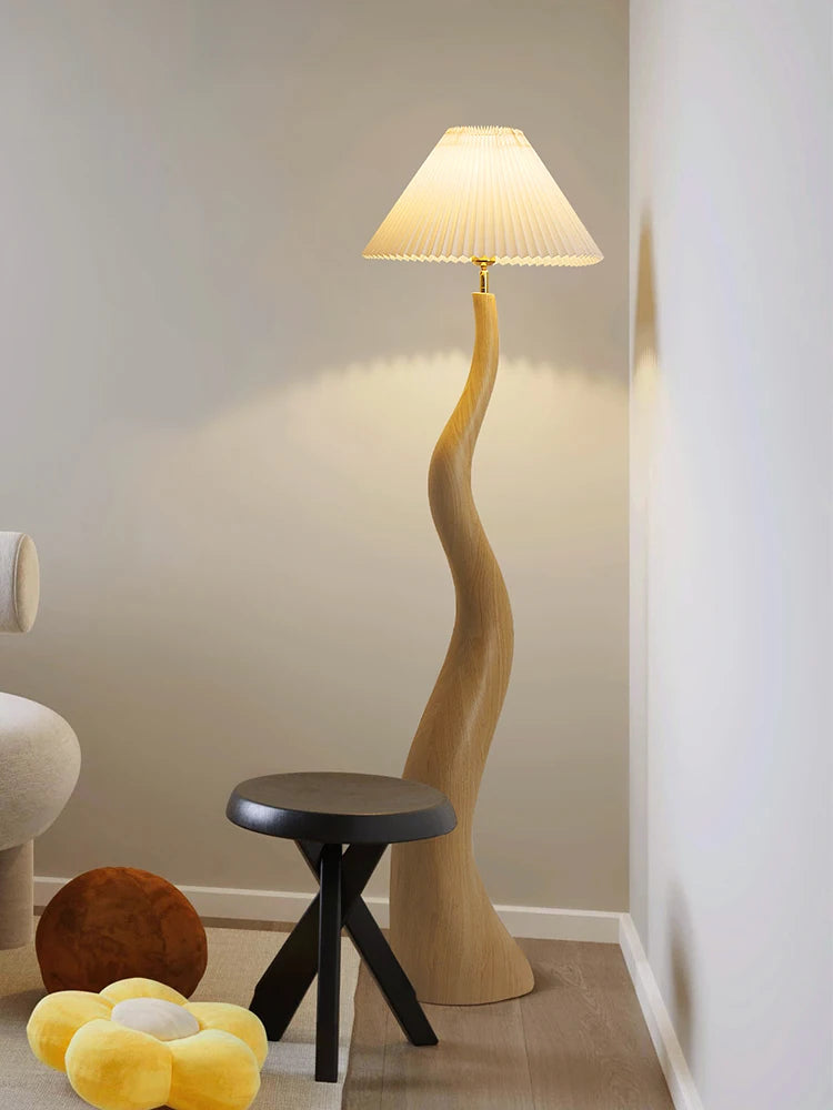 Vintage Living Room Floor Lamp Nordic Mushroom Wood Grain Light