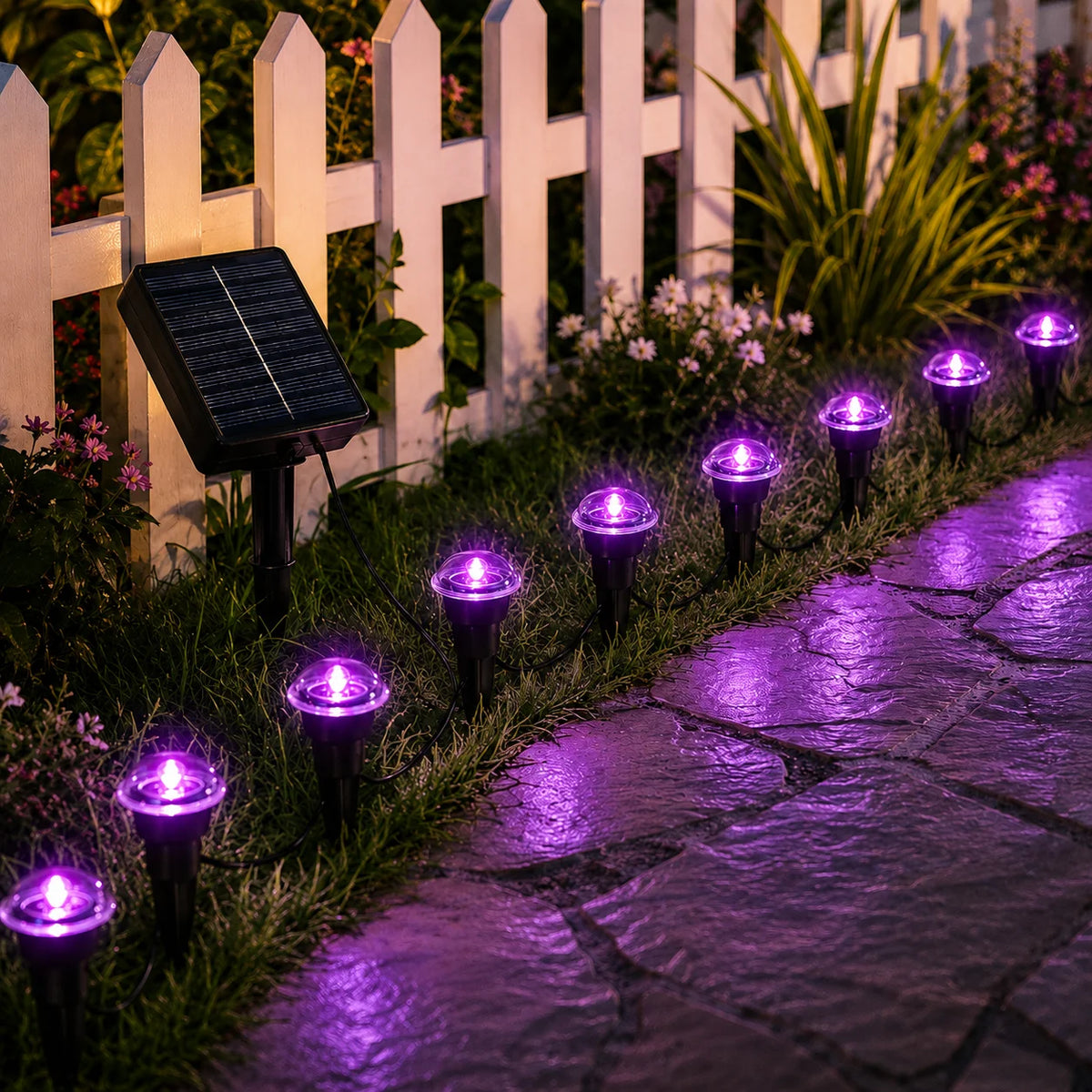 Solar Powered Ground Stake Pathway Lights Warm Glow Garden