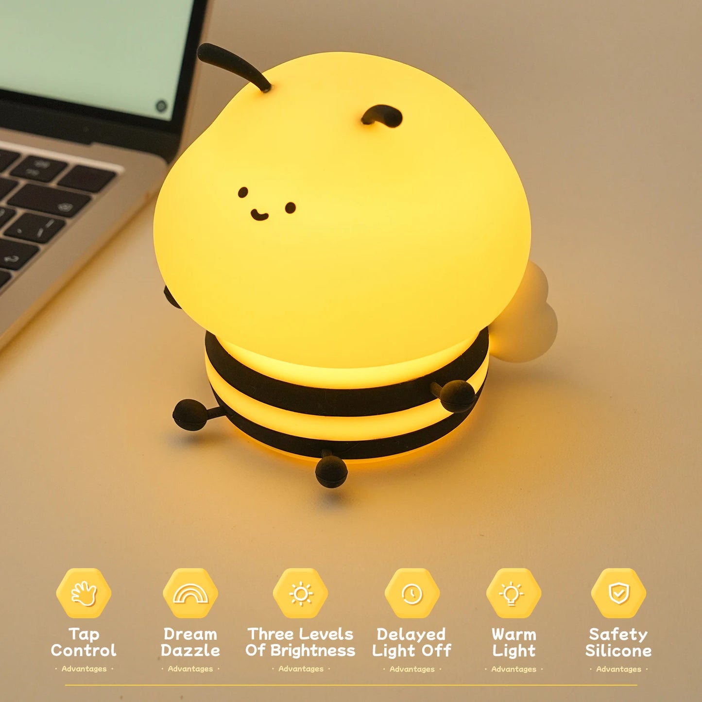 LED Night Lights Bee Colorful Rechargeable Decor Light Kids Gifts