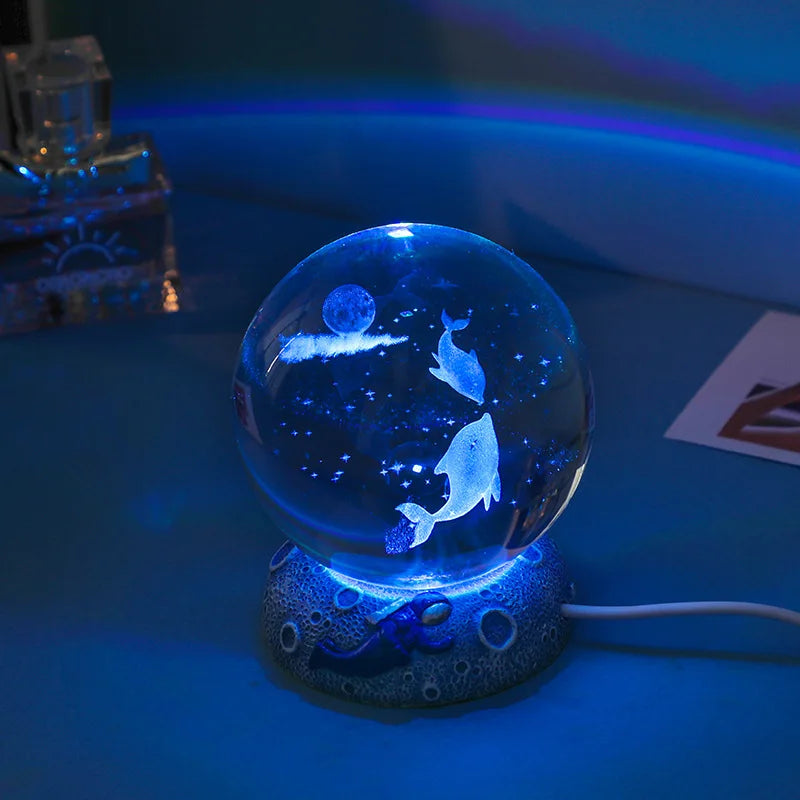 New Crystal Ball Night Light Ornament Luminous Resin Base Glass