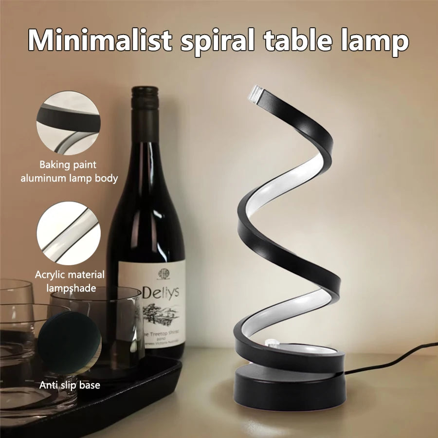 LED Night Light Spiral Table Lamp Modern Bedside Lamps