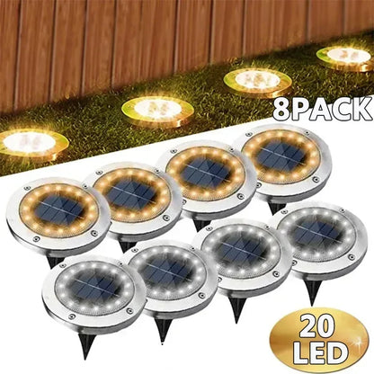 Solar Lights Outdoor 8/20LEDs Disk Underground Lamp Spotlight