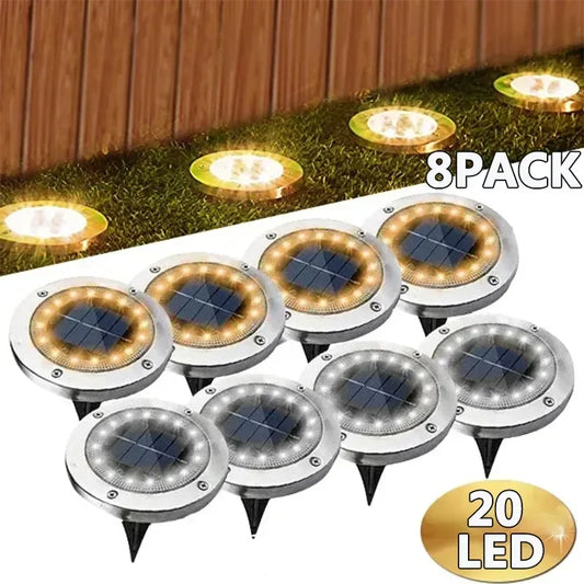 Solar Lights Outdoor 8/20LEDs Disk Underground Lamp Spotlight