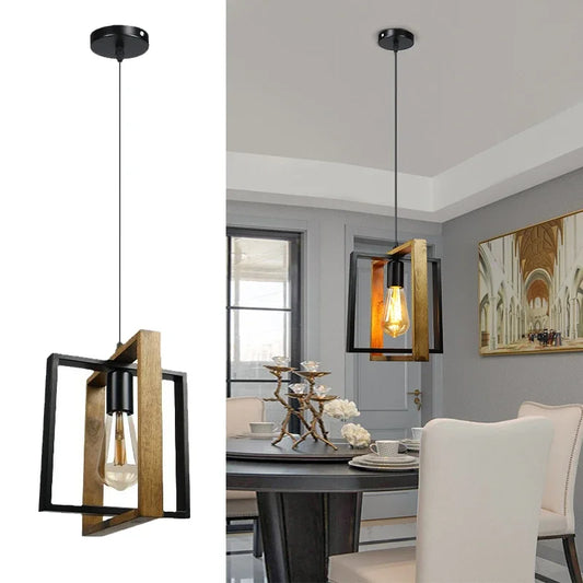 American Chandelier Lamp Retro Iron Wood Pendant Lamp