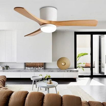 Low Floor Modern Ceiling Fan with Wooden Blades, Solid Wood