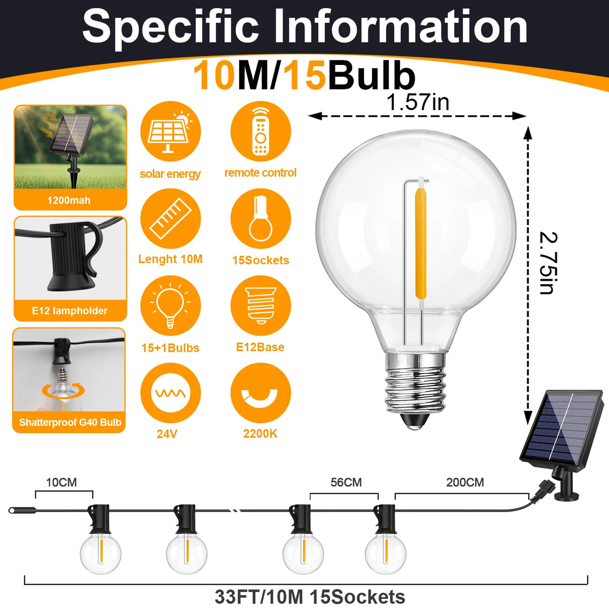 Waterproof Shatterproof Solar Hanging Lights for Backyard Bistro Decoration Light