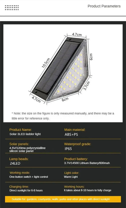 Solar Lights for Outdoors Stair Lamps Warm White LED Step Light