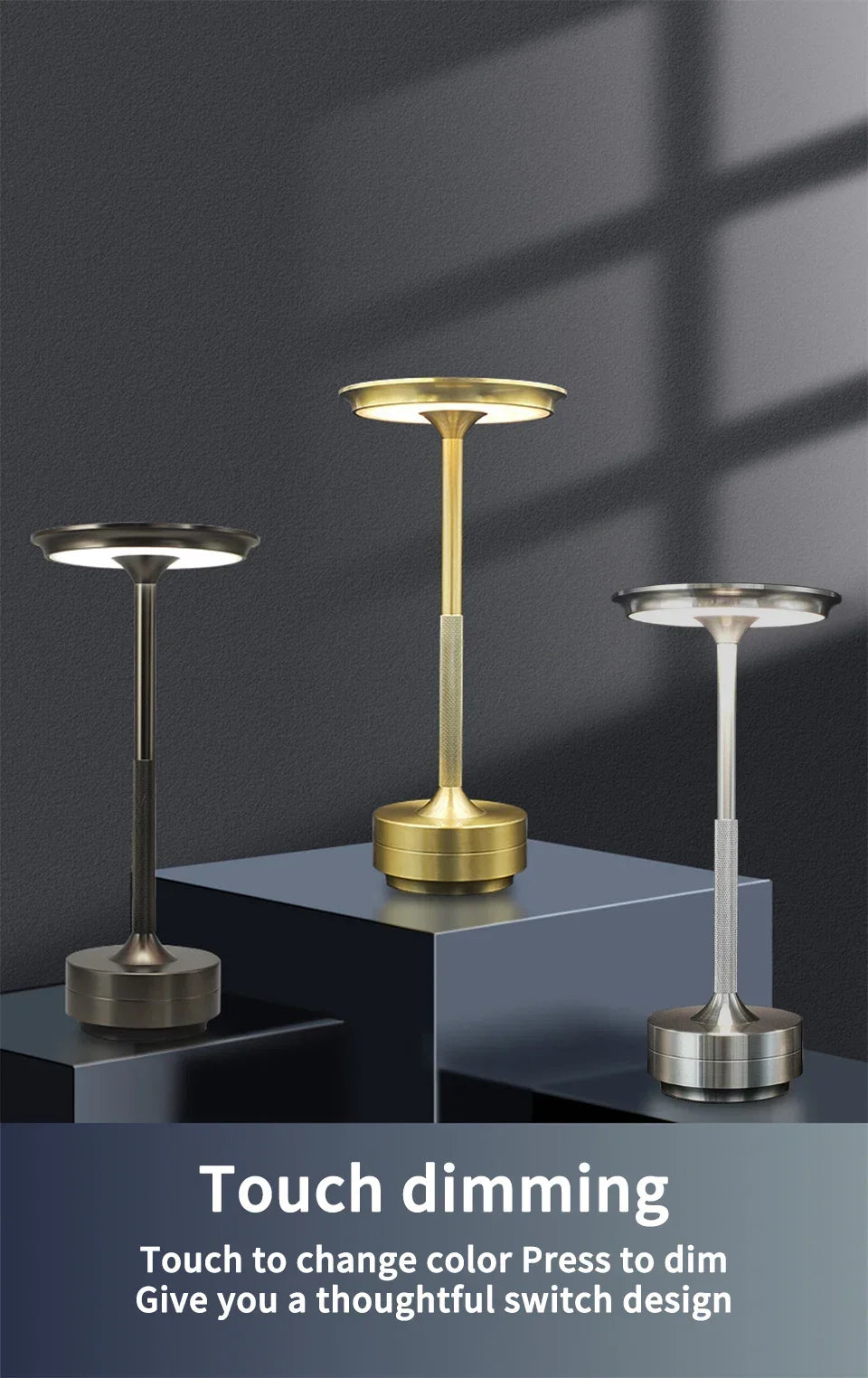 Wireless Table Lamp USB Rechargeable Touch Lamp
