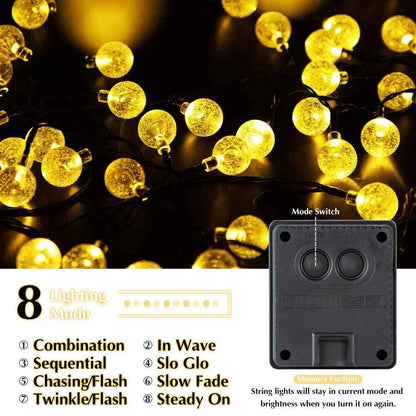LED Solar Powered Crystal Ball Fairy String Lights Garden