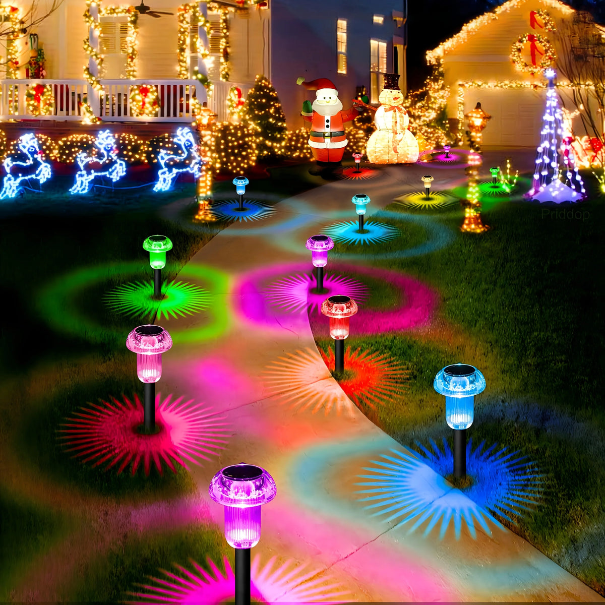 4 Pieces Solar Pathway Lights Outdoor Vibrant LED Mushroom