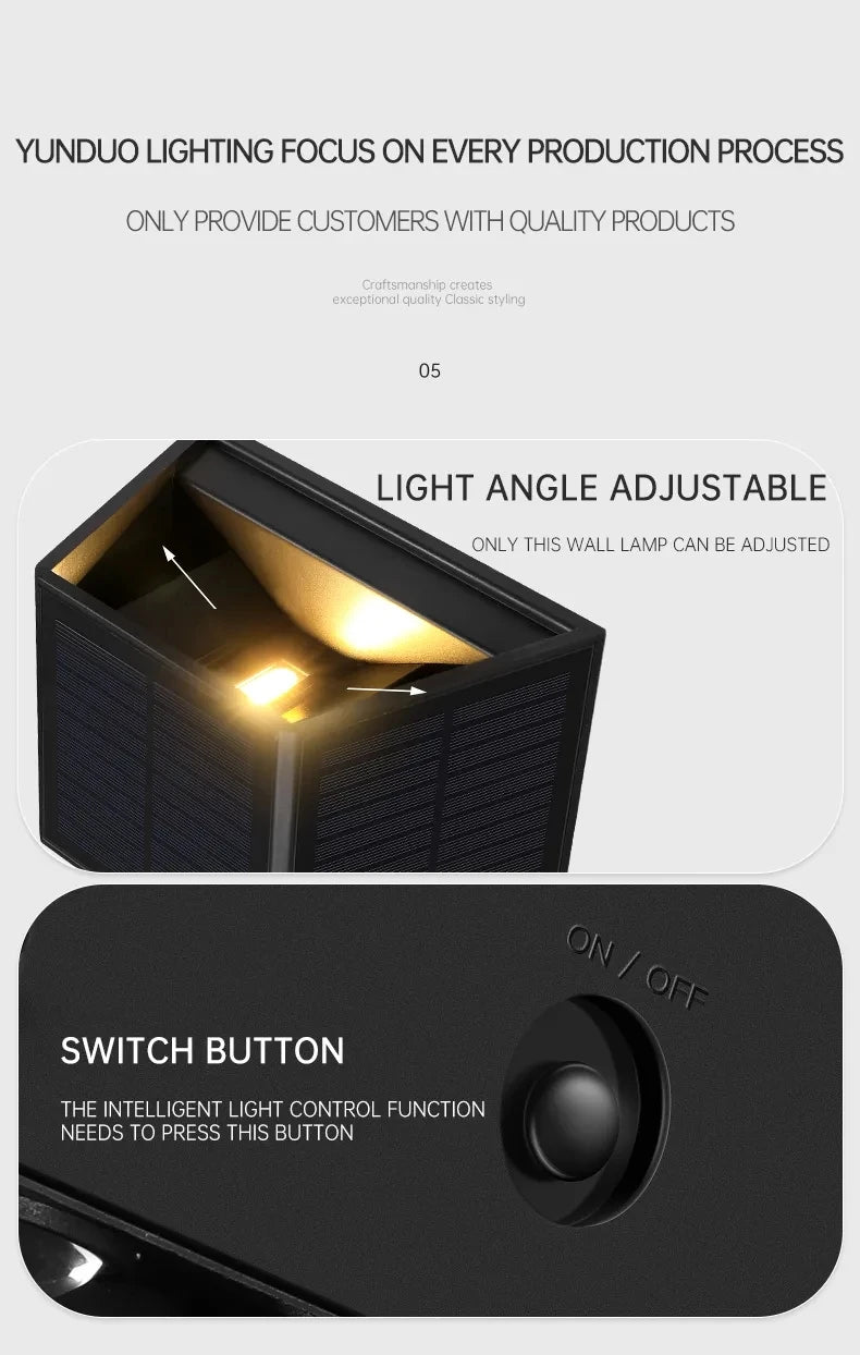 Outdoor LED Solar Wall Light ABS Garden Decoration Wall Light