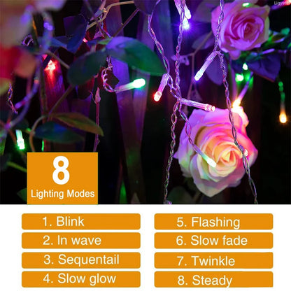 Solar Curtain Icicle Light 3.5M Eaves Outdoor Fairy String Lights