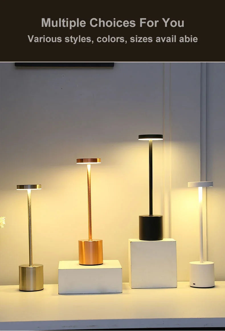 Simple LED Rechargeable Touch Metal Table Lamp Three Colors