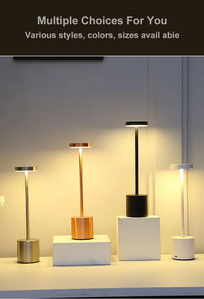Simple LED Rechargeable Touch Metal Table Lamp Three Colors