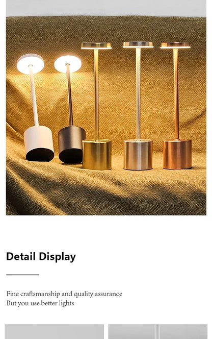 Simple LED Rechargeable Touch Metal Table Lamp Three Colors