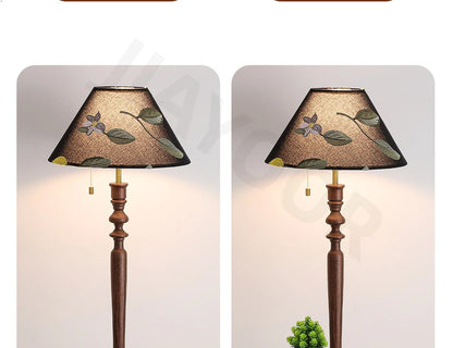 French Retro Solid Wood Floor Lamp Living Room Standing Lamp