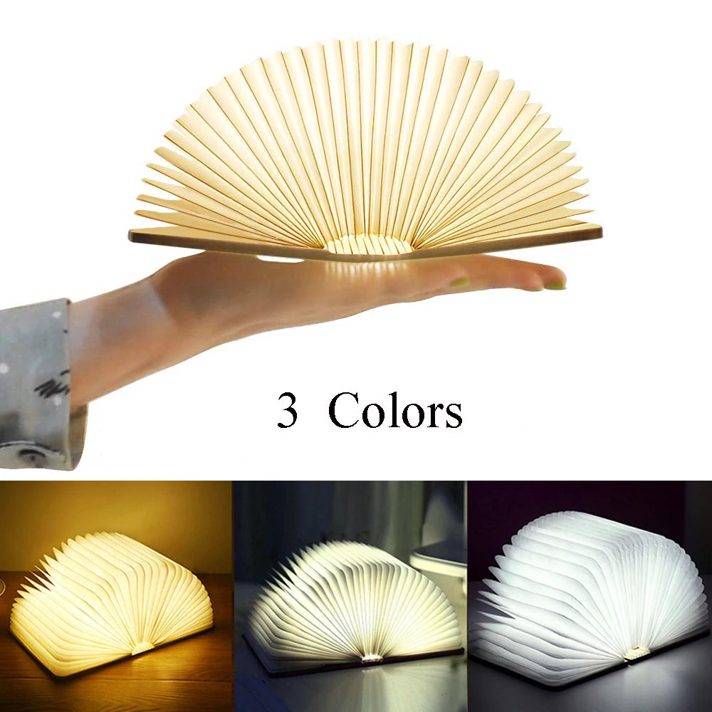 LED Foldable Book Light Creative Wooden Luminous Book