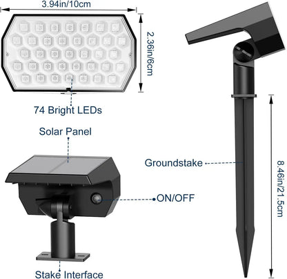 Solar Spot Lights Outdoor 74 LED 3 Colors 2-in-1 Solar Landscape