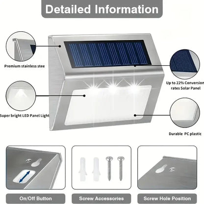 Solar Lights LED Stainless Steel Outdoor Deck Lights Solar