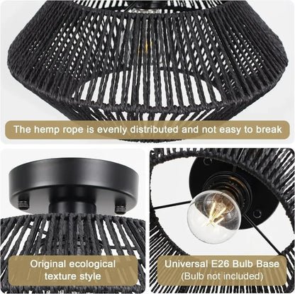 1pc Handwoven Rattan Lamp Chandeliers - Semi-Flush Mount