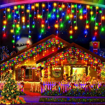 Solar Curtain Icicle Light 3.5M Eaves Outdoor Fairy String Lights