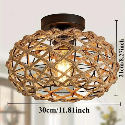 1pc Handwoven Rattan Lamp Chandeliers - Semi-Flush Mount
