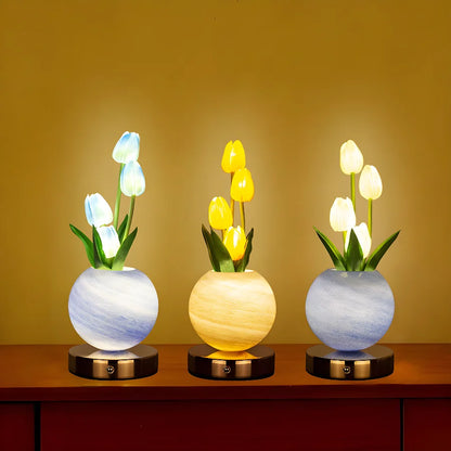 Dimmable Tulip LED Night Light USB Rechargeable Desk Decor Lamp