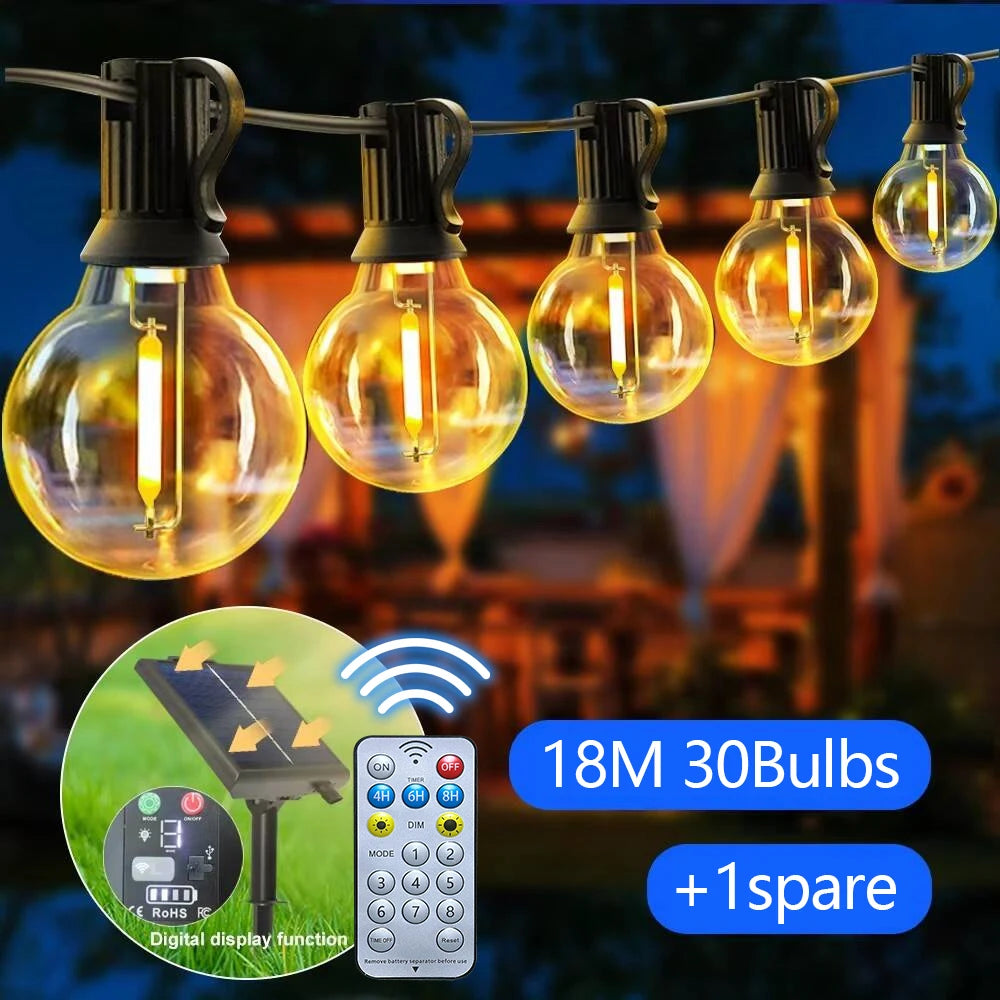 Solar String Lights Outdoor with Remote LED Shatterproof Bulbs