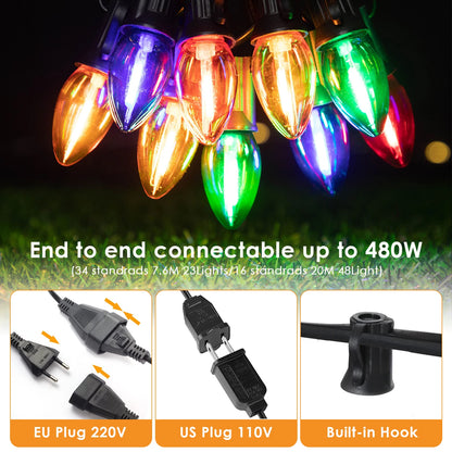Christmas Outdoor String Lights Plastic C7 Colored Hanging Light