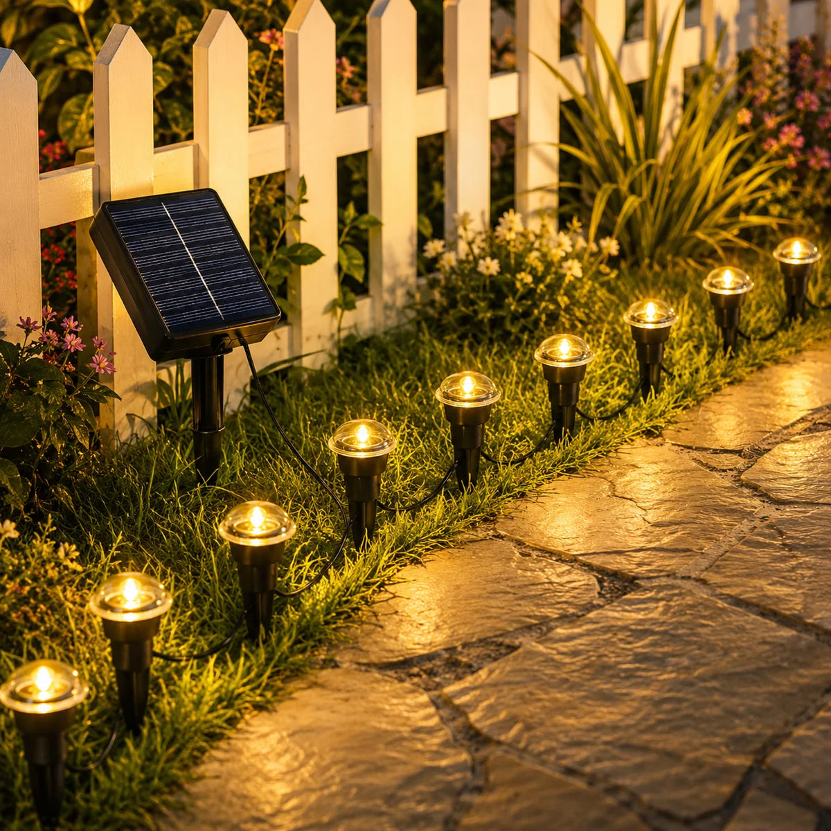 Solar Powered Ground Stake Pathway Lights Warm Glow Garden