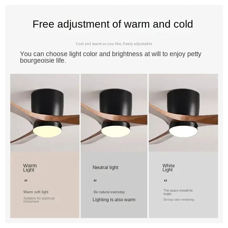 Low Floor Modern Ceiling Fan with Wooden Blades, Solid Wood