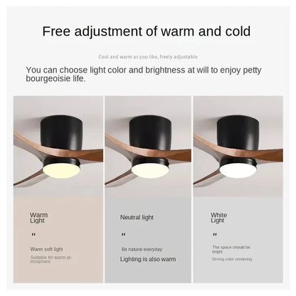 Low Floor Modern Ceiling Fan with Wooden Blades, Solid Wood