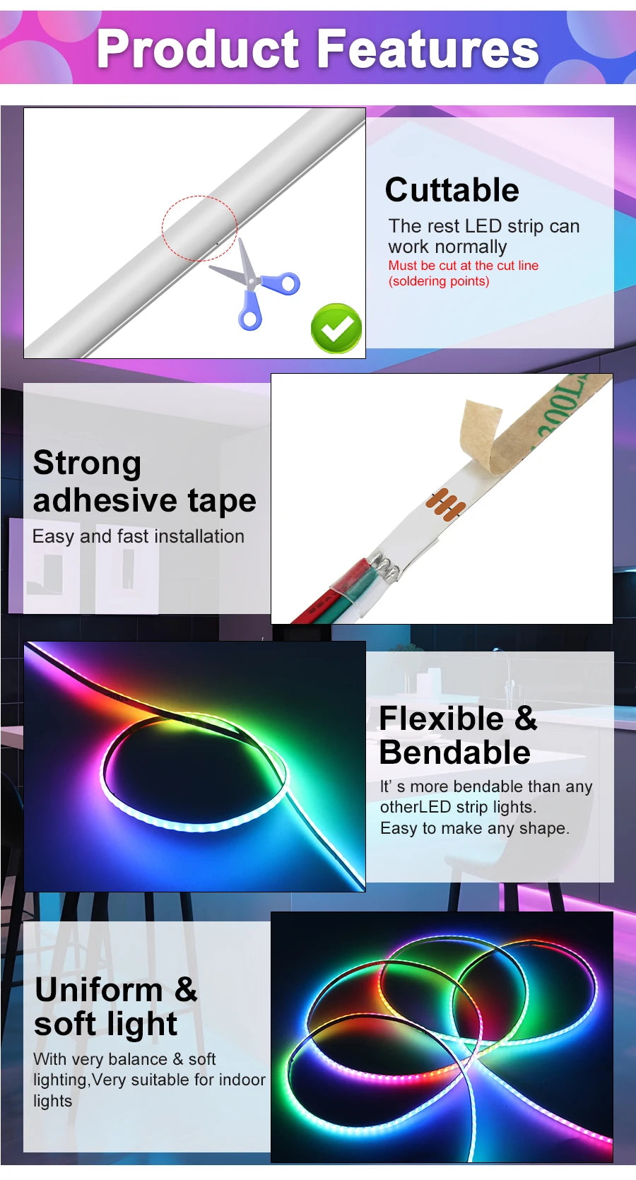 RGBIC COB LED Strip Addressable COB LED Strip