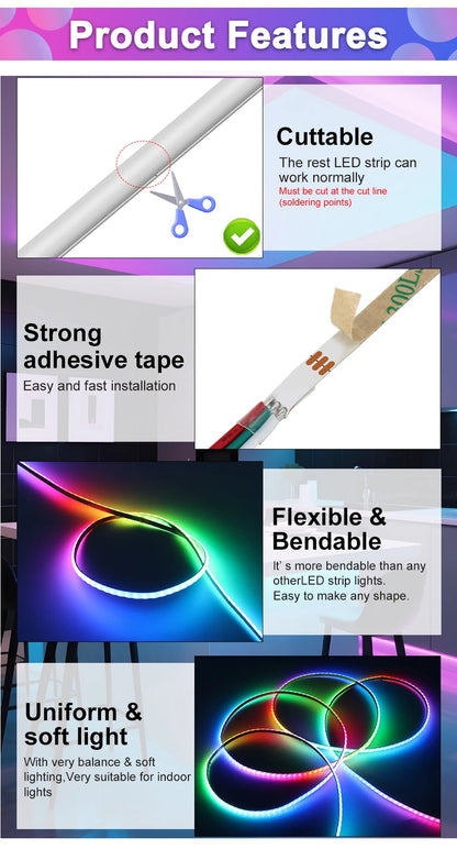 RGBIC COB LED Strip Addressable COB LED Strip