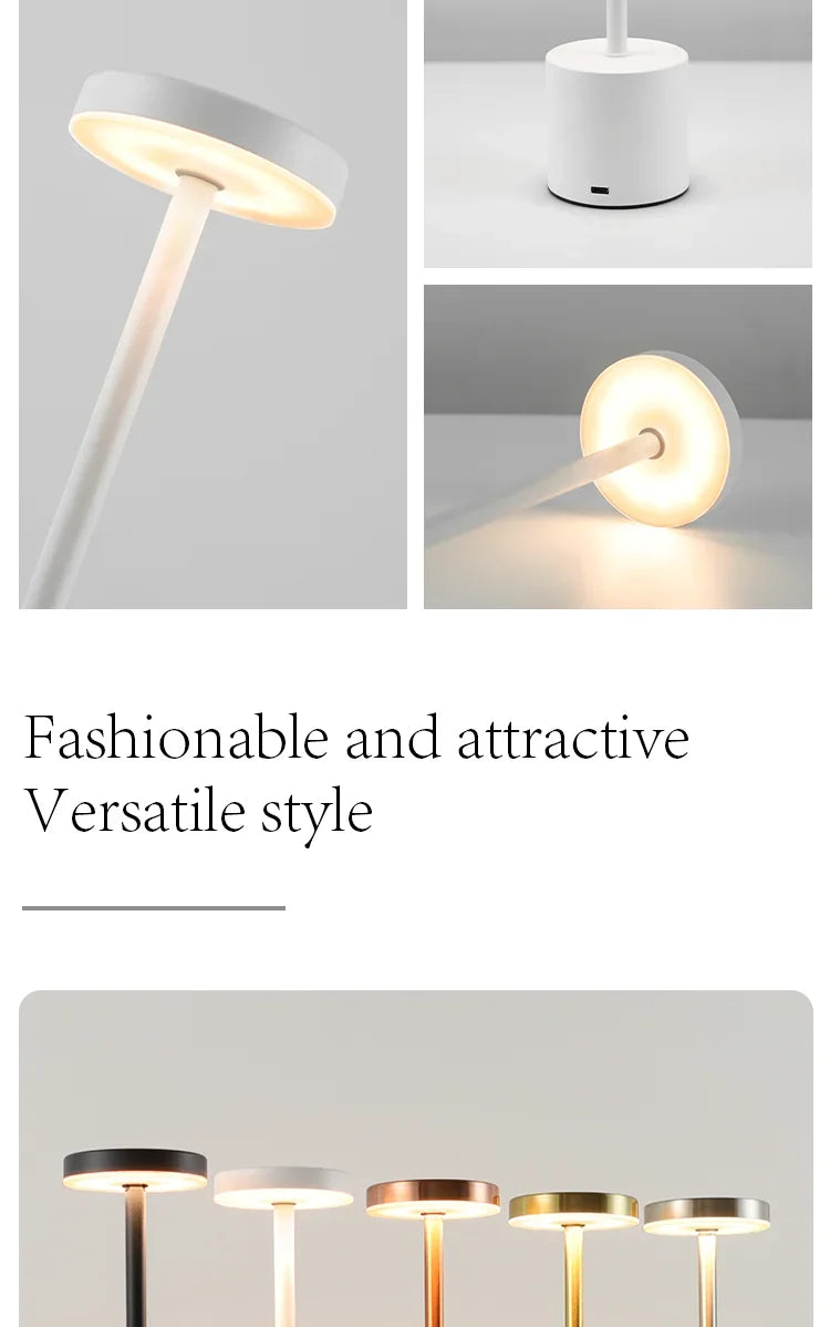 Simple LED Rechargeable Touch Metal Table Lamp Three Colors