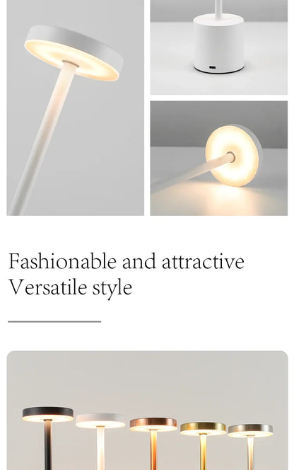 Simple LED Rechargeable Touch Metal Table Lamp Three Colors