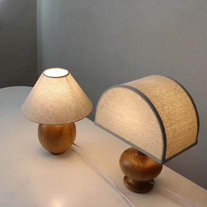 Creative Retro LED Linen Desk Lamp Solid Wood Bedroom