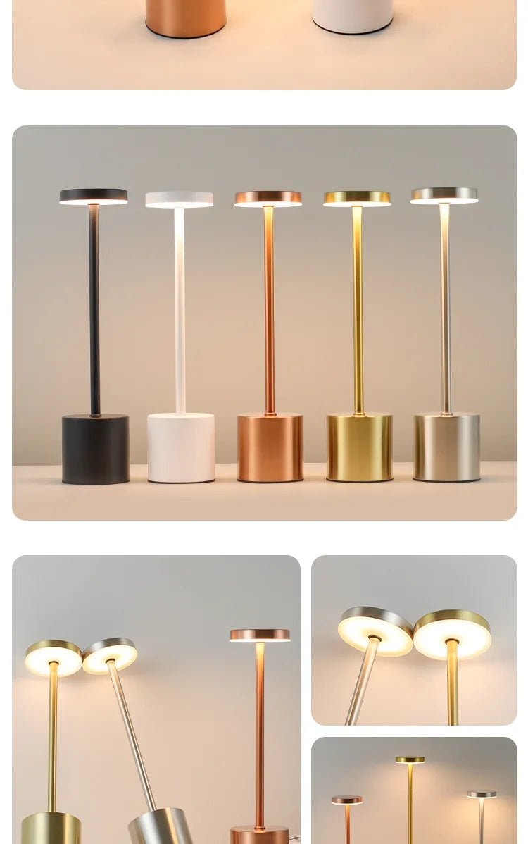 Simple LED Rechargeable Touch Metal Table Lamp Three Colors