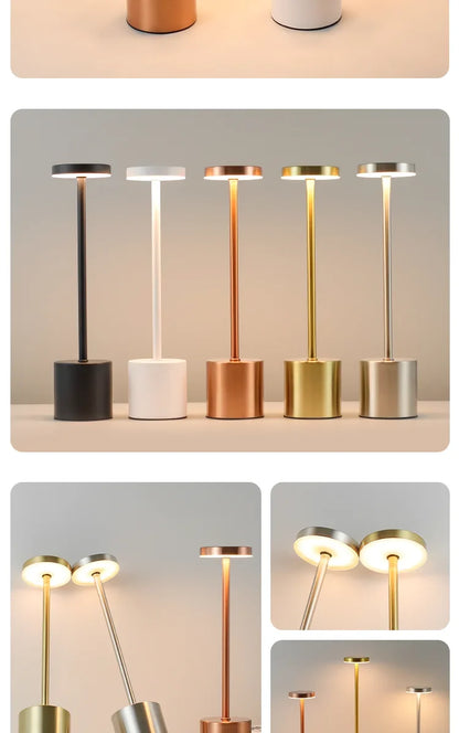 Simple LED Rechargeable Touch Metal Table Lamp Three Colors